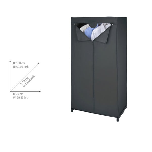 Černá látková šatní skříň 75x150 cm Deep – Wenko-image-1