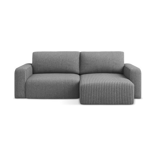 Šedá manšestrová rozkládací/s úložným prostorem rohová pohovka (pravý roh/s lenoškou) Kona – Makamii