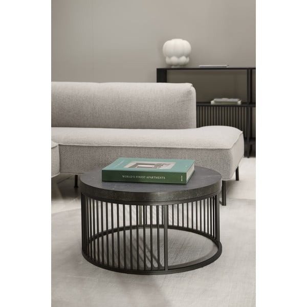 Černý kulatý konferenční stolek s deskou v dekoru mramoru ø 65 cm Strington – Actona-image-3