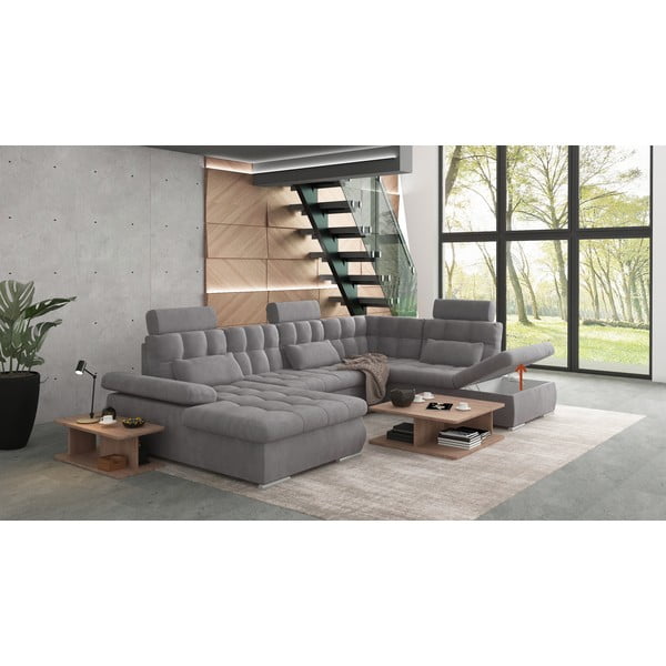 Šedá rozkládací/s úložným prostorem rohová pohovka (pravý roh/do "U") Merkur – Ropez-image-4