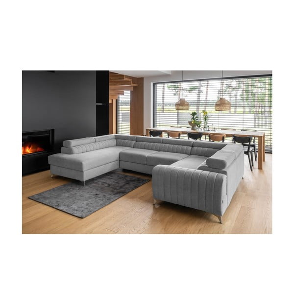 Světle šedá rozkládací/s úložným prostorem rohová pohovka (levý roh/do "U") Louis – ELTAP-image-1