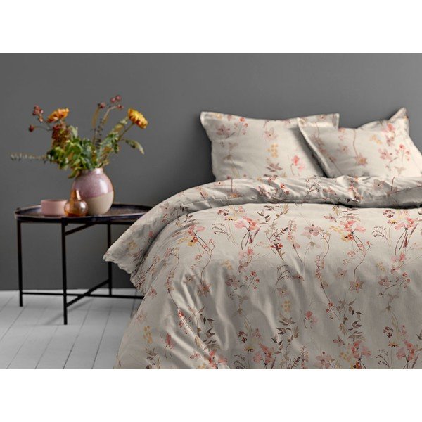 Béžové povlečení na jednolůžko z bavlněného saténu Södahl Meadow, 140 x 200 cm-image-1