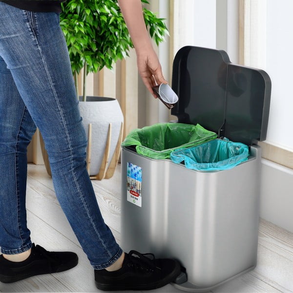 Šedý pedálový odpadkový koš Curver Duo, 21 l-image-1