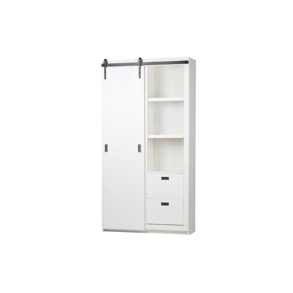 Bílá šatní skříň z borovicového dřeva s posuvnými dveřmi 122x232 cm Slide - vtwonen-image-2