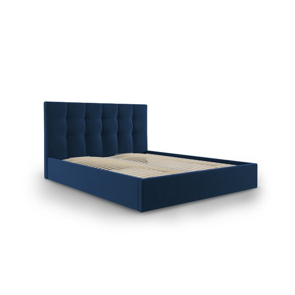 Tmavě modrá čalouněná dvoulůžková postel s úložným prostorem s roštem 160x200 cm Nerin – Mazzini Beds