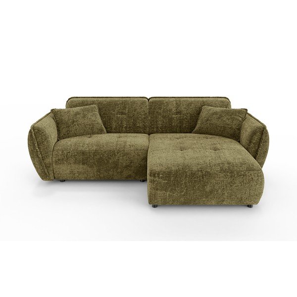 Zelená žinylková rohová pohovka (pravý roh/s lenoškou) Nelia – Ropez