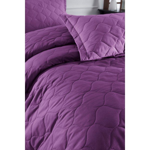 Fialový přehoz přes postel se 2 povlaky na polštář z ranforce bavlny EnLora Home Fresh, 225 x 240 cm-image-1