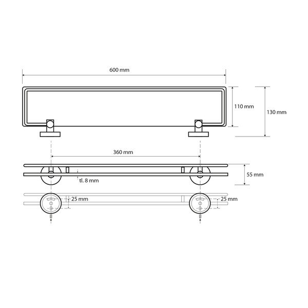 Mosazná koupelnová police ve stříbrné barvě Sapho X-Round, šířka 60 cm-image-1