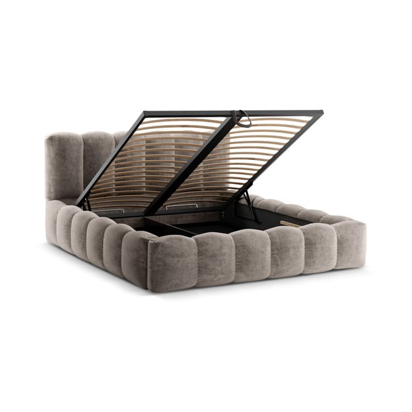 Světle hnědá čalouněná dvoulůžková postel s úložným prostorem a roštem 180x200 cm Lupine – Micadoni Home-image-2