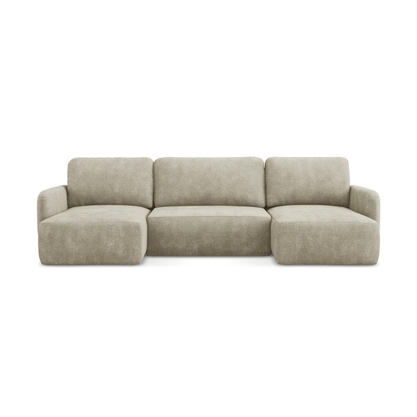 Béžová žinylková rozkládací/s úložným prostorem rohová pohovka (do "U") Lilo – Makamii