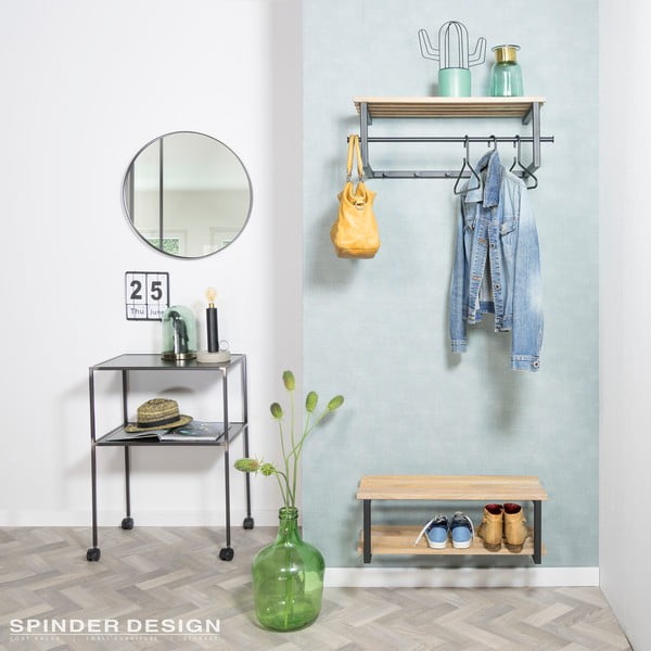 Černý/v přírodní barvě kovový nástěnný věšák s poličkou 76 cm Marco – Spinder Design-image-1