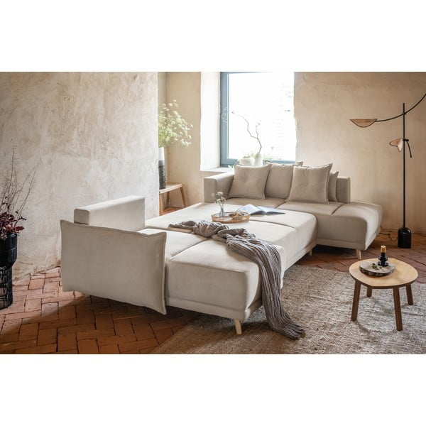 Béžová manšestrová rozkládací rohová pohovka (pravý roh/do "U") Lazy Lukka – Miuform-image-4