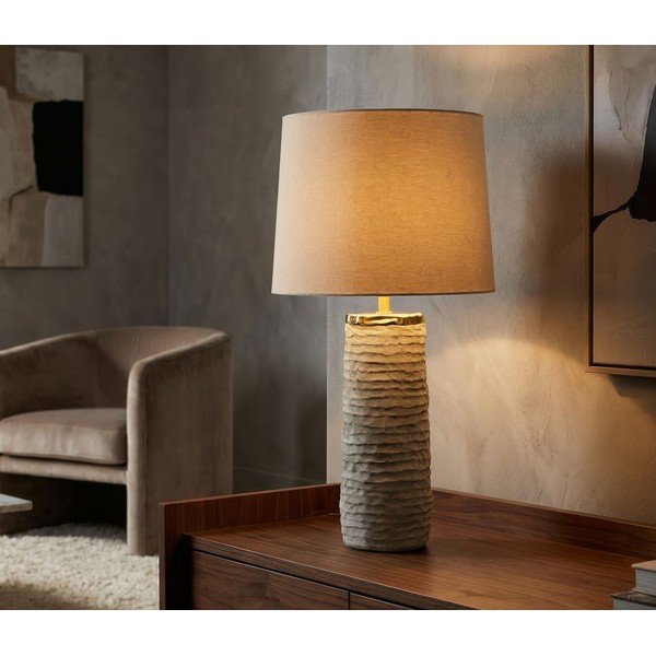 Světle šedá/krémová keramická stolní lampa s textilním stínidlem (výška 73 cm) Lima – Mauro Ferretti-image-1