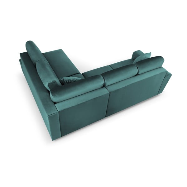 Sametová rozkládací/s úložným prostorem rohová pohovka v petrolejové barvě (pravý roh/do L) Kyoto – Cosmopolitan Design-image-4