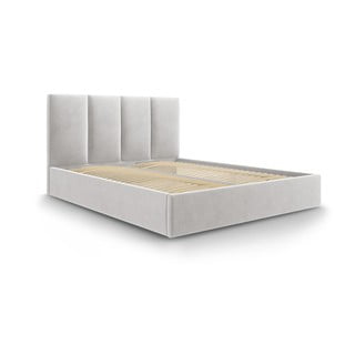 Světle šedá sametová dvoulůžková postel Mazzini Beds Juniper, 160 x 200 cm