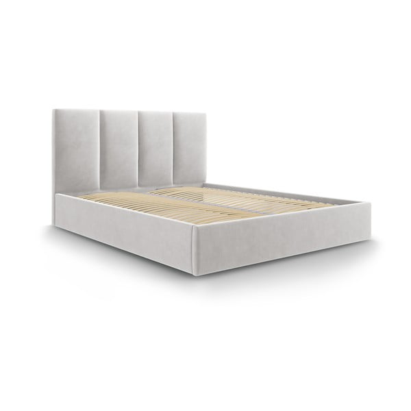 Světle šedá čalouněná dvoulůžková postel s úložným prostorem s roštem 140x200 cm Juniper – Mazzini Beds
