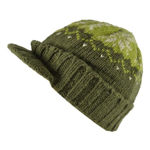 Vlněná čepice s kšiltem Zelená vločka