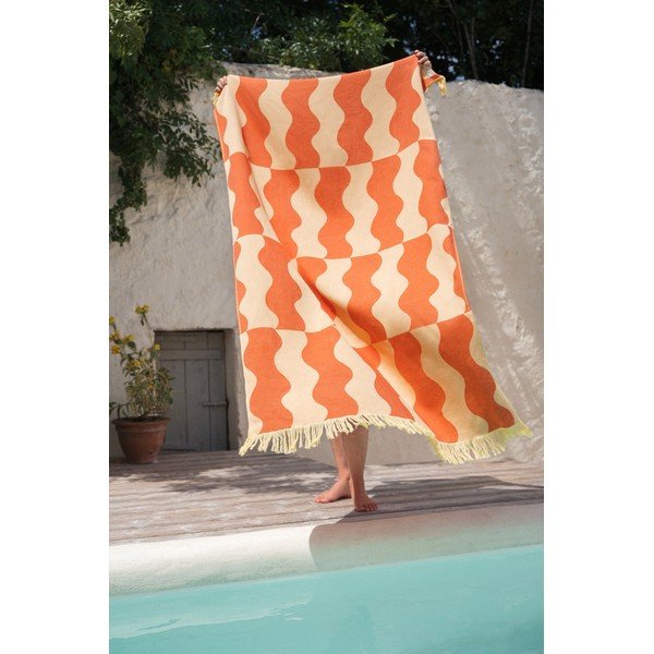 Žlutá/oranžová bavlněná plážová osuška 100x160 cm Nuno – noo.ma-image-1
