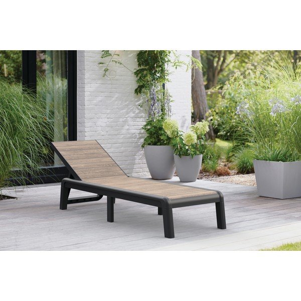 Hnědé plastové polohovací/skládací zahradní lehátko Deco Porto – Keter-image-1