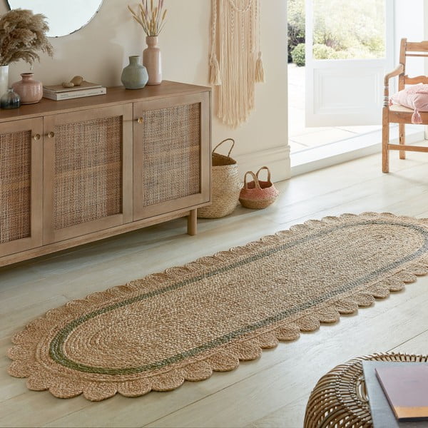 Tmavě zelený/v přírodní barvě ručně tkaný jutový běhoun 80x230 cm Grace Green – Flair Rugs-image-1