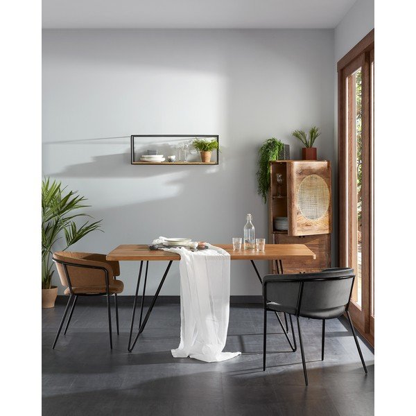 Černá/v přírodní barvě police z jedlového dřeva 90 cm Elisha – Kave Home-image-1