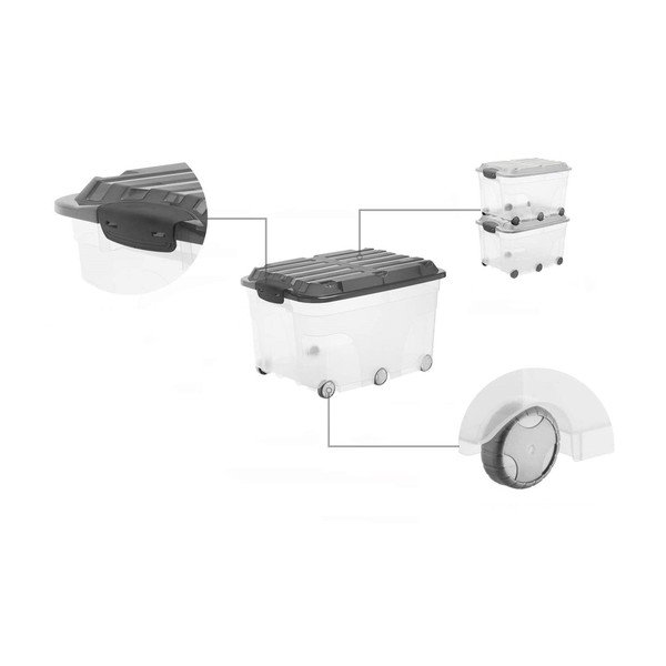 Plastový úložný box s víkem na kolečkách 57 l Roller - Rotho-image-3