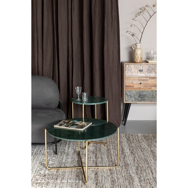 Kulatý konferenční stolek s mramorovou deskou v zeleno-zlaté barvě  ø 70 cm Timpa – White Label-image-1