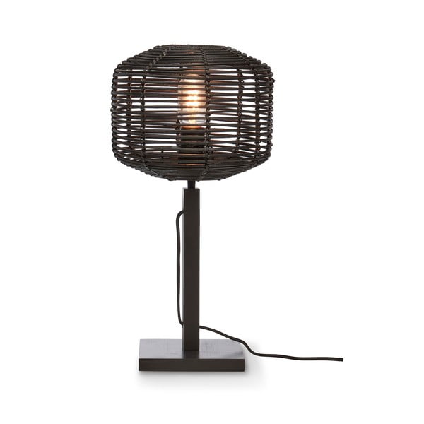 Černá stolní lampa s ratanovým stínidlem (výška 40 cm) Tanami – Good&Mojo