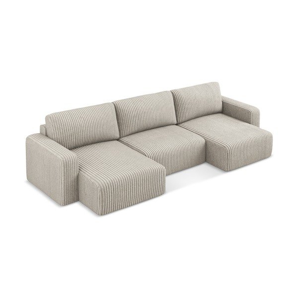 Béžová manšestrová rozkládací/s úložným prostorem rohová pohovka (do "U") Kona – Makamii-image-3