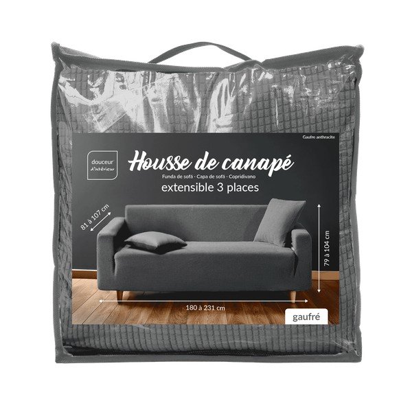 Antracitový 3místný napínací potah na pohovku Sacha – douceur d'intérieur-image-3