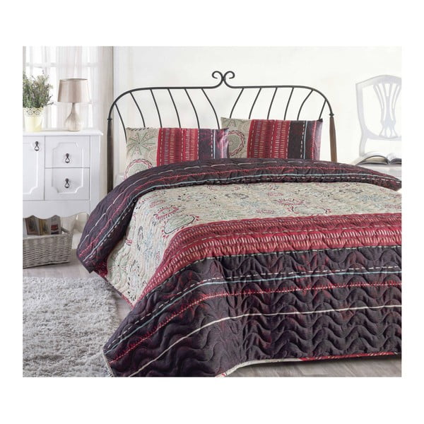 Set přehozu přes postel a povlaku na polštář s příměsí bavlny Aries Maroon, 160 x 220 cm