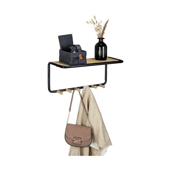 Černý/přírodní kovový nástěnný věšák s poličkou Loft – Wenko-image-4