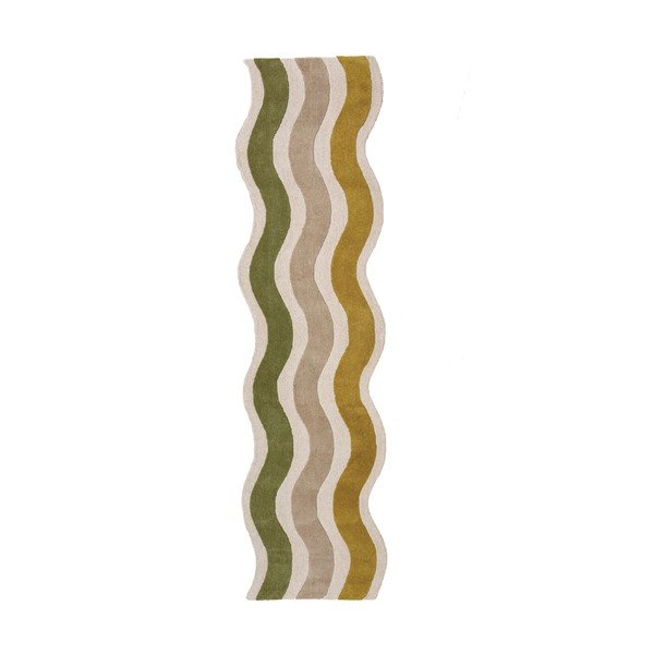 Zelený/v přírodní barvě ručně tkaný vlněný běhoun 80x300 cm Cascade Wool – Flair Rugs
