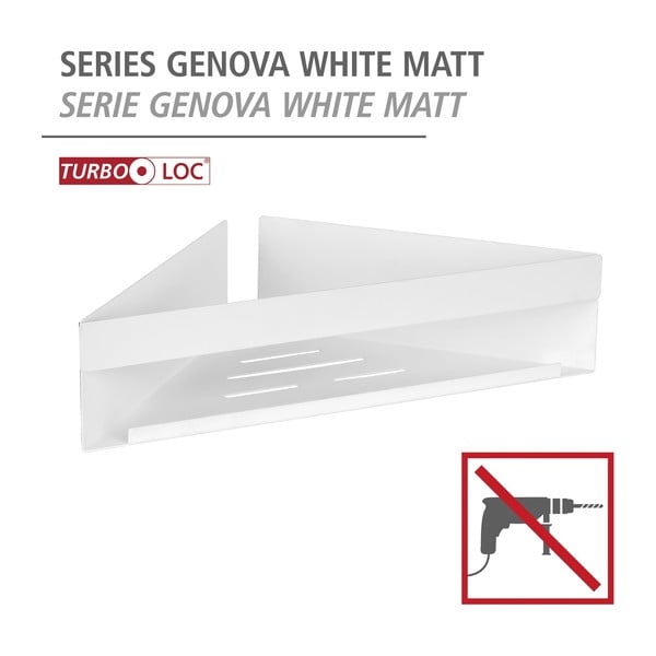 Matně bílá koupelnová polička bez vrtání/rohová Turbo-loc z nerezové oceli Genova – Wenko-image-4