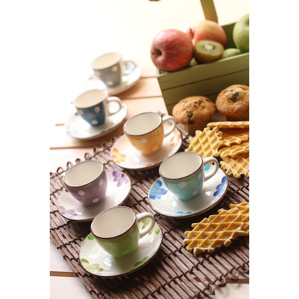 Sada 6 barevných šálků na espresso s podšálky z kameniny VDE Tivoli 1996 Tazzine-image-1