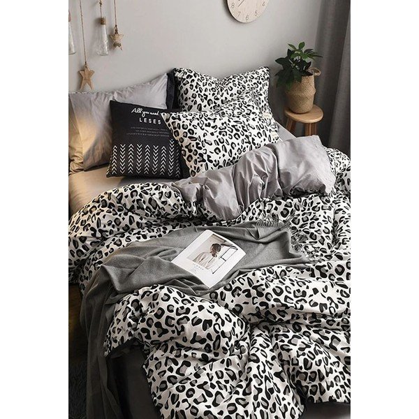 Bílo-šedé bavlněné povlečení na dvoulůžko/prodloužené s prostěradlem 200x220 cm – Mila Home-image-1