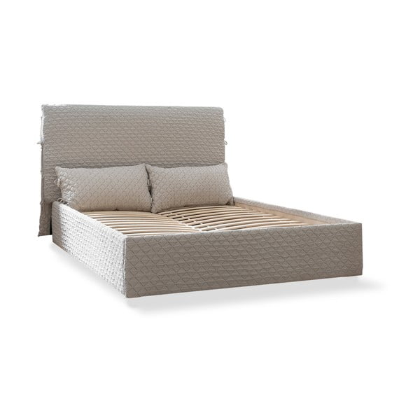 Béžová čalouněná dvoulůžková postel s úložným prostorem s roštem 140x200 cm Sleepy Luna – Miuform-image-2
