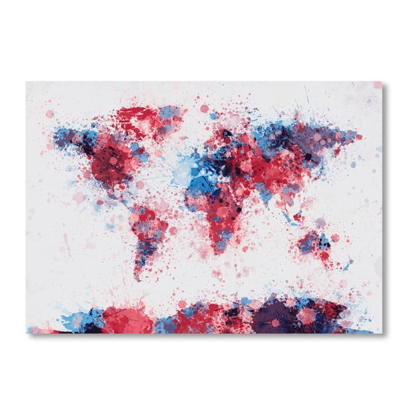 Plakát s modro-růžovou mapou světa Americanflat Splash, 60 x 42 cm