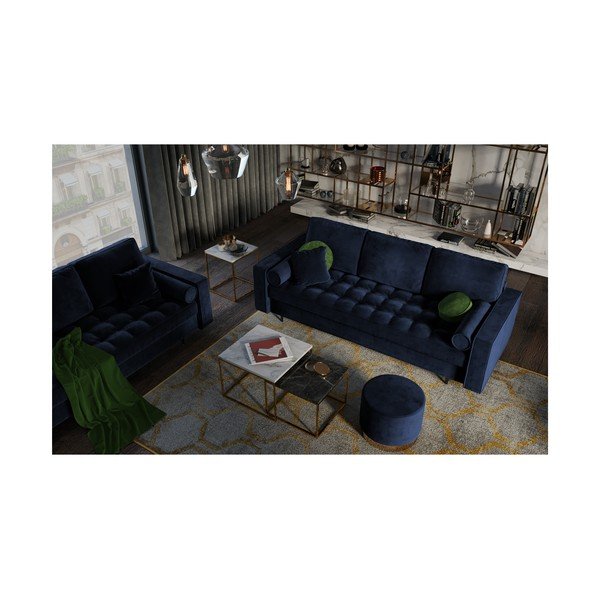 Modrá sametová rozkládací pohovka Milo Casa Santo-image-1