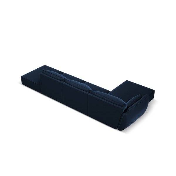 Tmavě modrá sametová rohová pohovka (levý roh/s lenoškou) Vanda – Mazzini Sofas-image-3