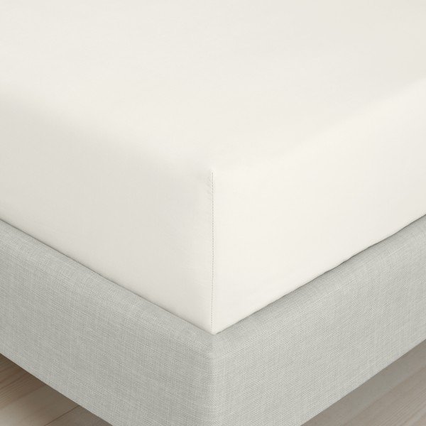 Krémové napínací prostěradlo z bavlněného perkálu 90x190 cm Cotton Percale – Bianca-image-3