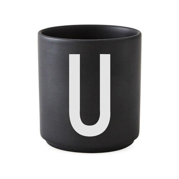 Černý porcelánový hrnek Design Letters Alphabet U, 250 ml