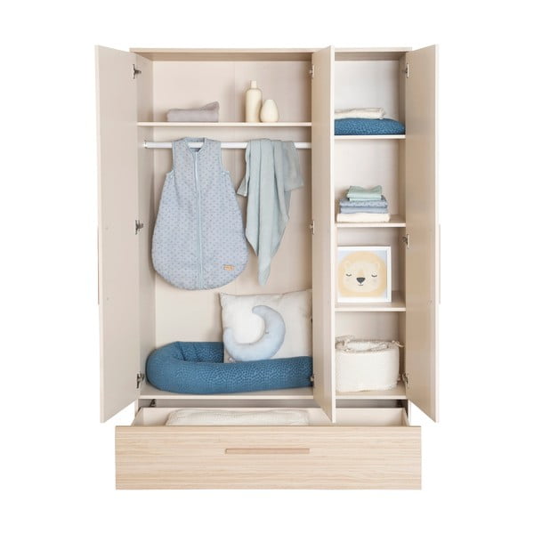 Krémová/v přírodní barvě dětská šatní skříň v dekoru dubu 118x190x52 cm Sidney – Roba-image-4