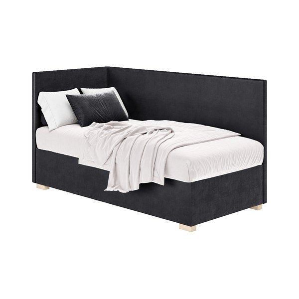 Tmavě modrá rohová dětská postel s úložným prostorem s matrací 90x200 cm Flexi – Ghado-image-3
