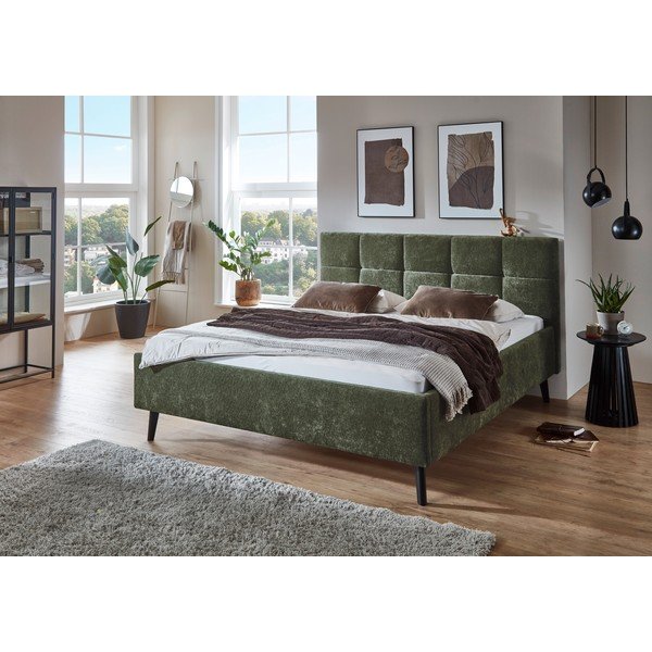 Khaki čalouněná dvoulůžková postel s úložným prostorem s roštem 180x200 cm Nova – Meise Möbel-image-1