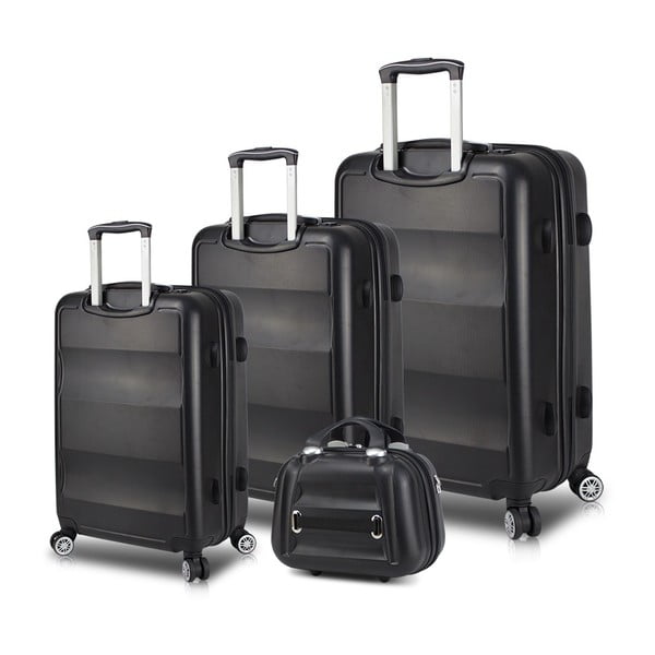 Sada 3 černých cestovních kufrů na kolečkách s USB porty a příručního kufříku My Valice LASSO Travel Set
