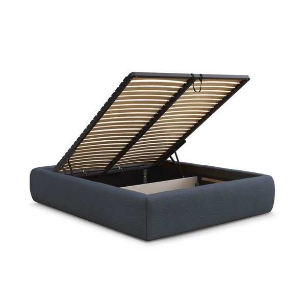 Tmavě modrá čalouněná dvoulůžková postel s úložným prostorem/bez čela s roštem 180x200 cm Inera – Bobochic Paris-image-3