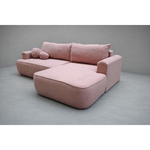 Světle růžová rozkládací/s úložným prostorem rohová pohovka z textilie bouclé (pravý roh/s lenoškou) Quinoa - II. jakost – Bonami Selection-image-2