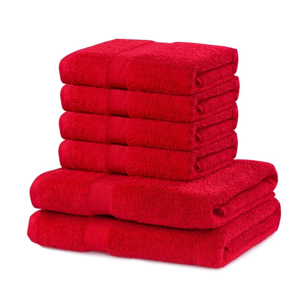 Set 2 bavlněných červených osušek a 4 ručníků DecoKing Marina