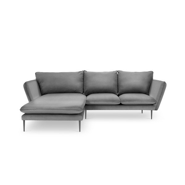 Světle šedá sametová rohová pohovka Mazzini Sofas Acacia, levý roh